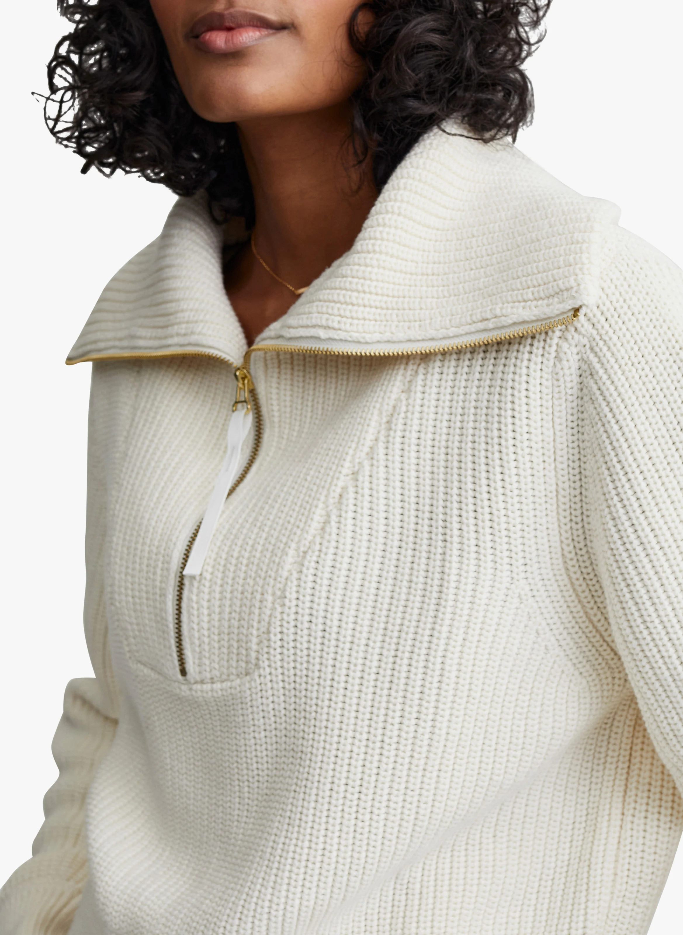 MENTONE - Pull col montant côtelé en coton| Beige