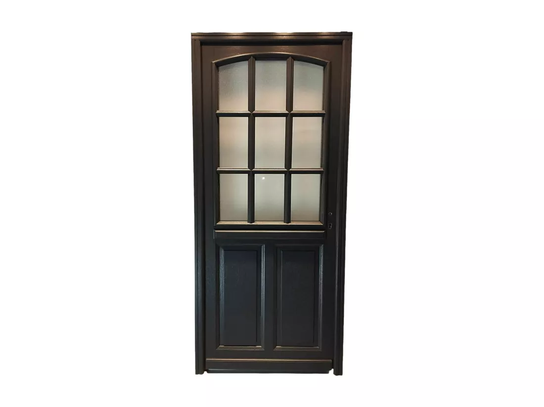 Porte D'Entrée Bois Vitrée, Alicia, Gris Ral7016, H,215Xl,90 P,Gauche Cote Tableau