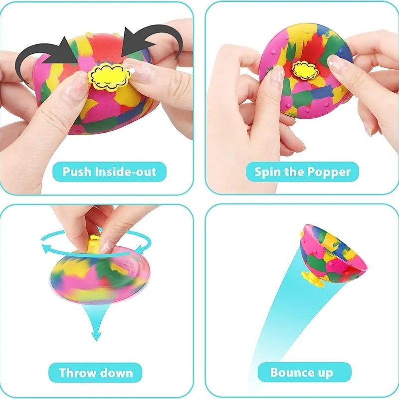 (Ø5cm) Gummi Plopper Kinder Spiel Springender Popball Fidget Spielzeug Bouncing Hüpfschüssel - Bunt