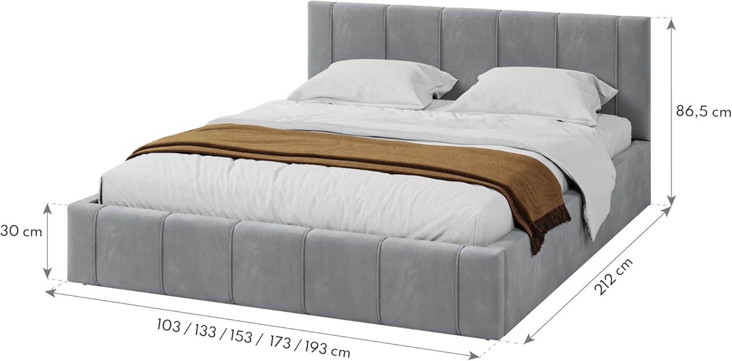 FDM Bett Florida 160x200 cm mit Lattenrost Stauraum Doppelbett Samt Trinity Graphit Bettkasten