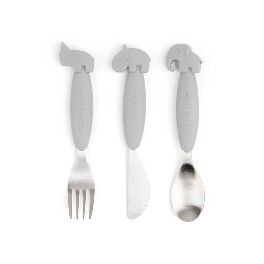 Lot de 3 couverts easy-grip Deer Friends gris - Ecru