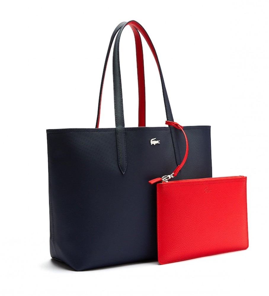 Bolsa reversível Lacoste Anna, azul-marinho/vermelha - 47x30x14 cm -