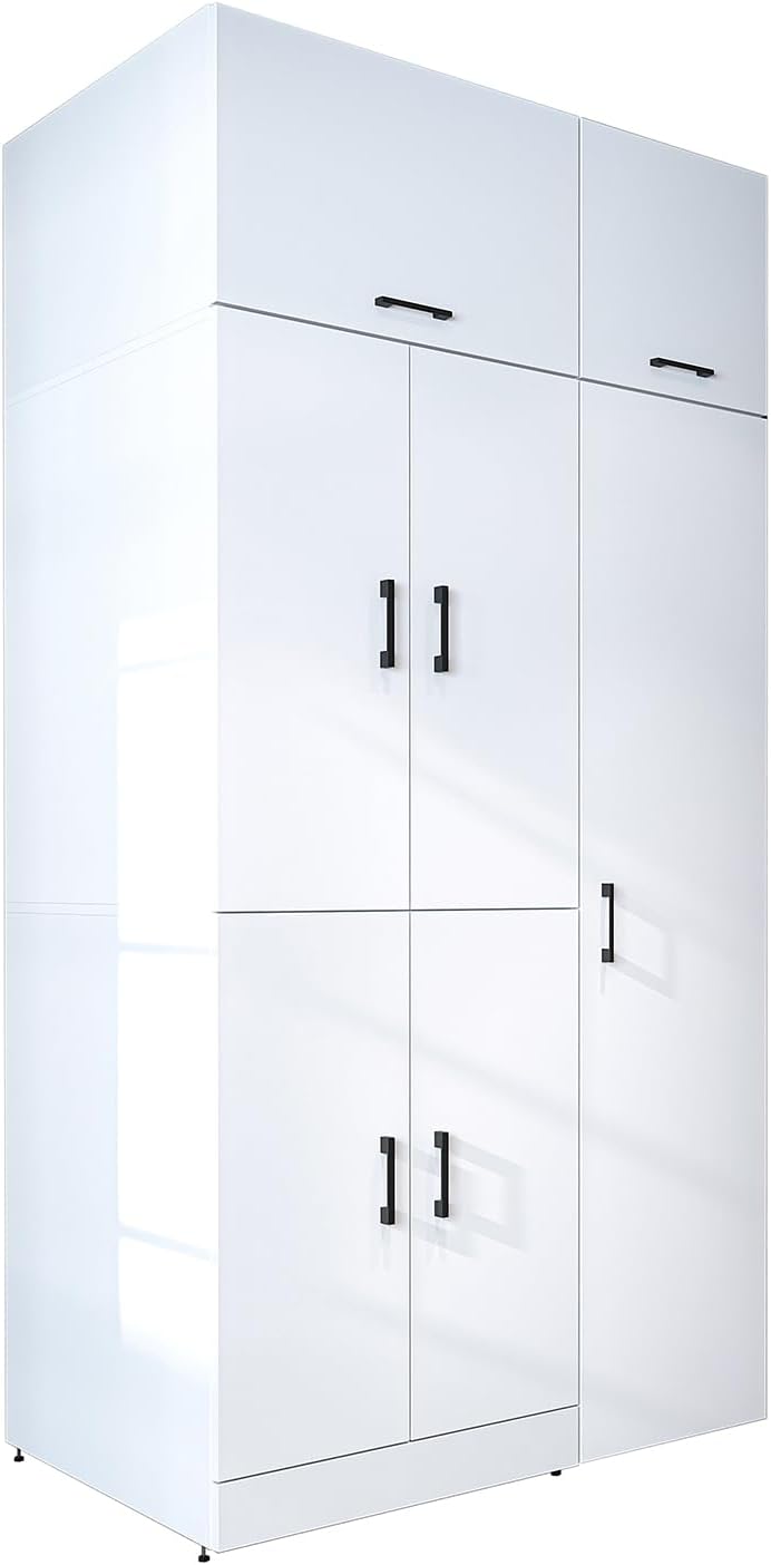 ROOMART Dora - Armoire de machine à laver - Pour sèche-linge et machine à laver - En 4 couleurs - Avec portes et panneau coulissant - Blanc - Chêne blanc - Chêne anthracite - Chêne blanc (chêne blanc)