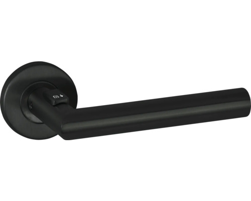 Hermat Basic 02 Fastlock deurkrukpaar op hoge ronde rozet, DIN links, zwart