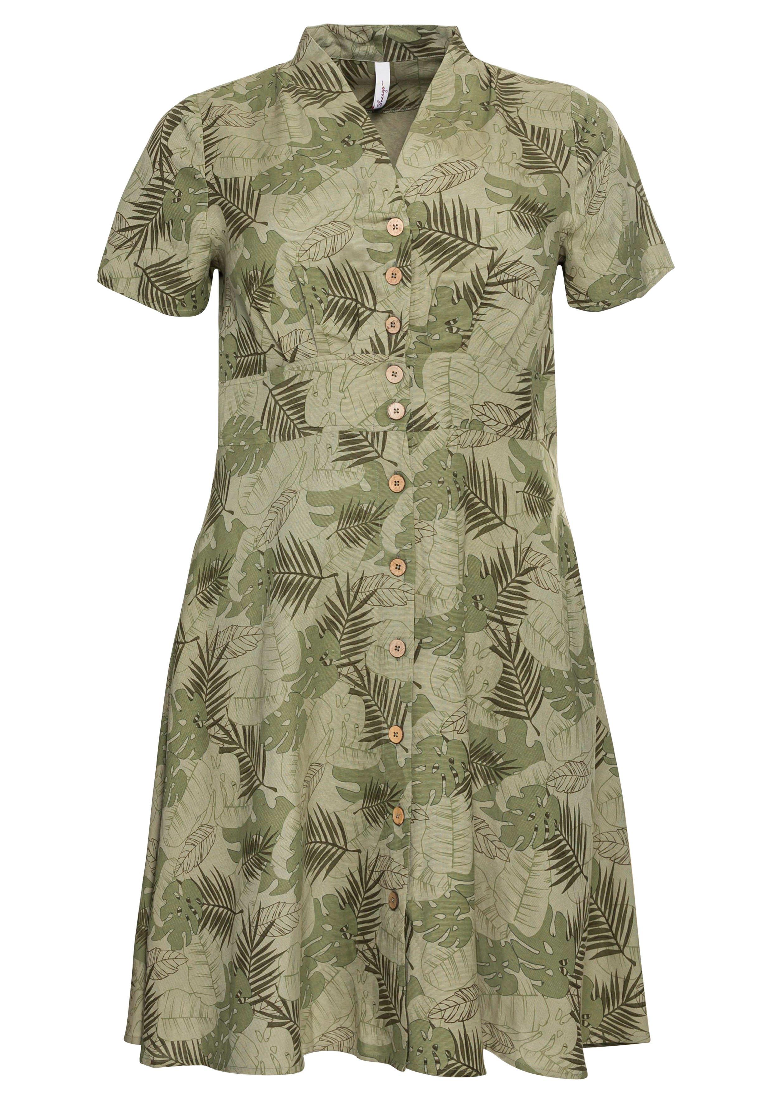Midikleid mit Blätterprint und Knopfleiste
