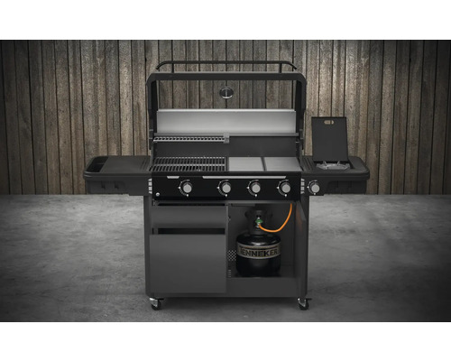 Tenneker® Gasgrill Halo Power Zone TG 4 180,4 x 61 x 117,5 cm 4-pits + zijbrander, gietijzeren rooster, platformsysteem, glazen inzetstuk in het deksel