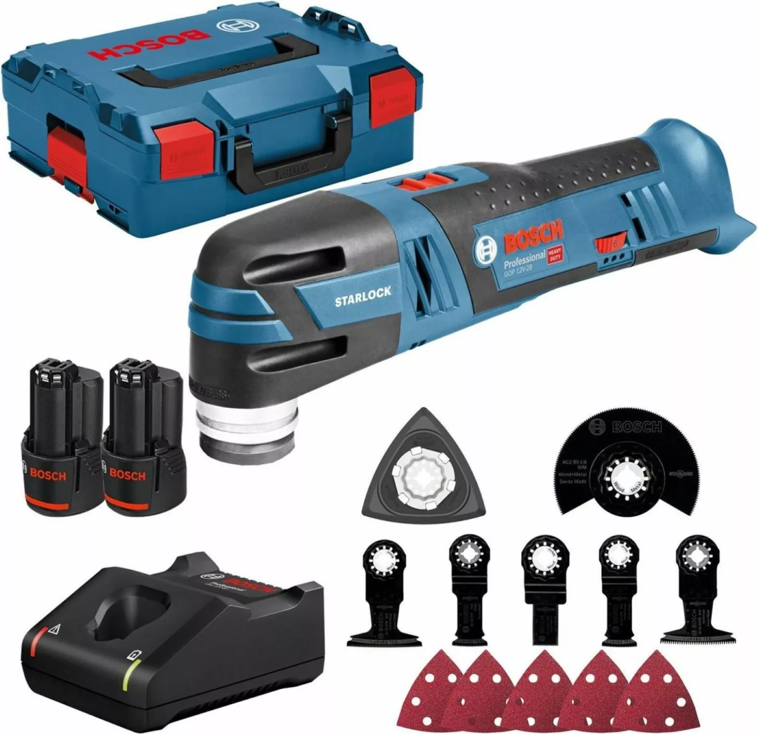 Bosch GOP 12V-28 12V Li-Ion Accu multitool set (2x 3.0Ah accu)   12 delige accessoireset in L-Boxx