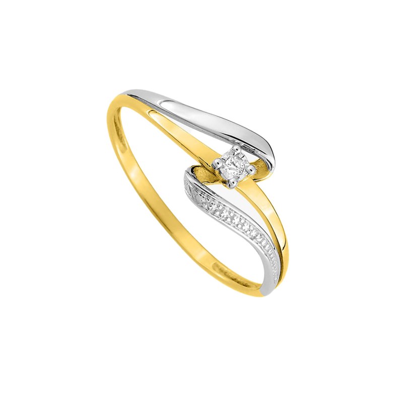 Bague Femme - bicolores - Or 9 Carats - Diamant