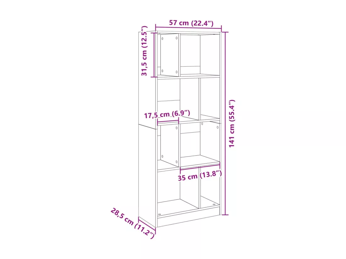 Bibliothèque noir 57x28,5x141 cm bois d'ingénierie