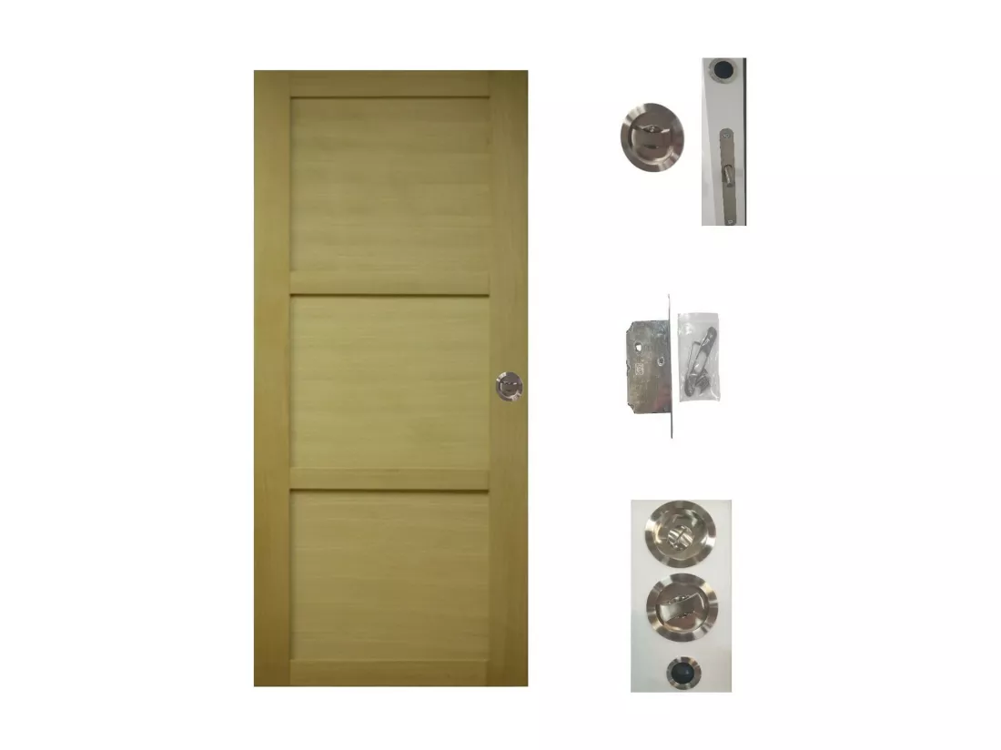 Porte Coulissante Bois Ayous 3 Panneaux H204 X L93 + Serrure à Condamnation Gd Menuiseries