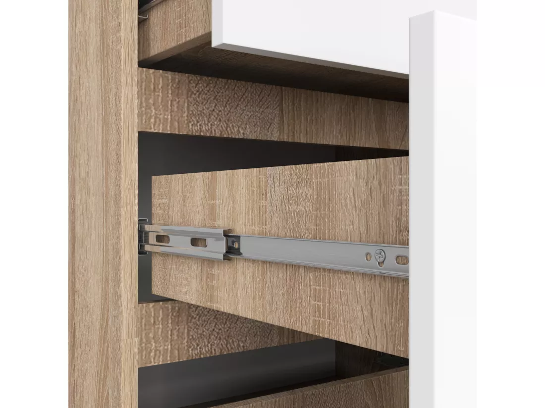Commode AKORD K120 Chêne Sonoma 120 cm 10 tiroirs façade Blanche 120x40x121 cm