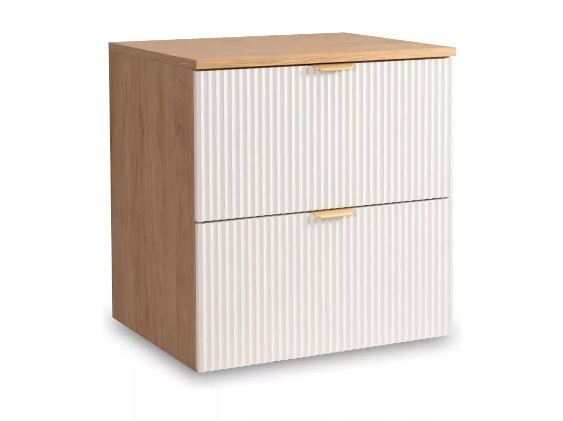 Meuble lavabo WENA, avec étagère, façades cannelées, Willy, 140x60x47 cm, Blanc/Noyer