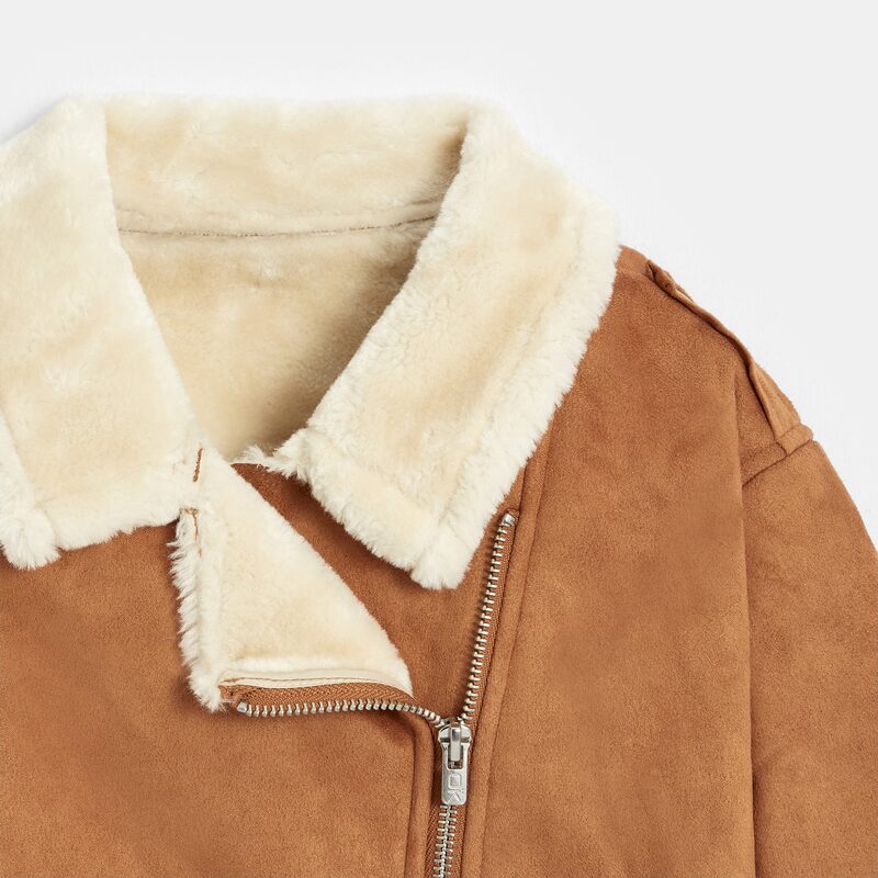Blouson en fausse peau retournée marron fille