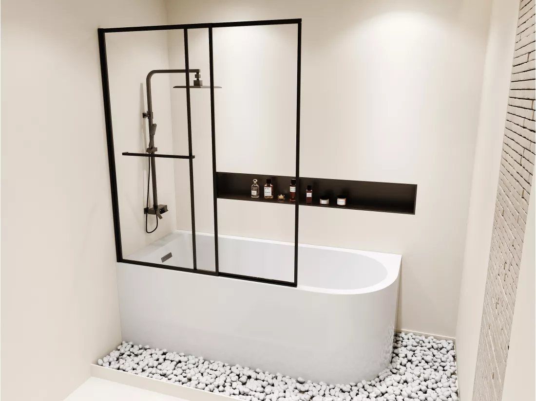 Baignoire douche blanche avec pare baignoire coulissant - 240 L - Angle gauche - ANIKA
