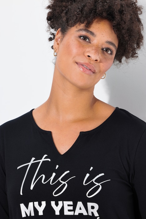 T-Shirt, A-Linie, Statement-Druck, 3/4-Ärmel