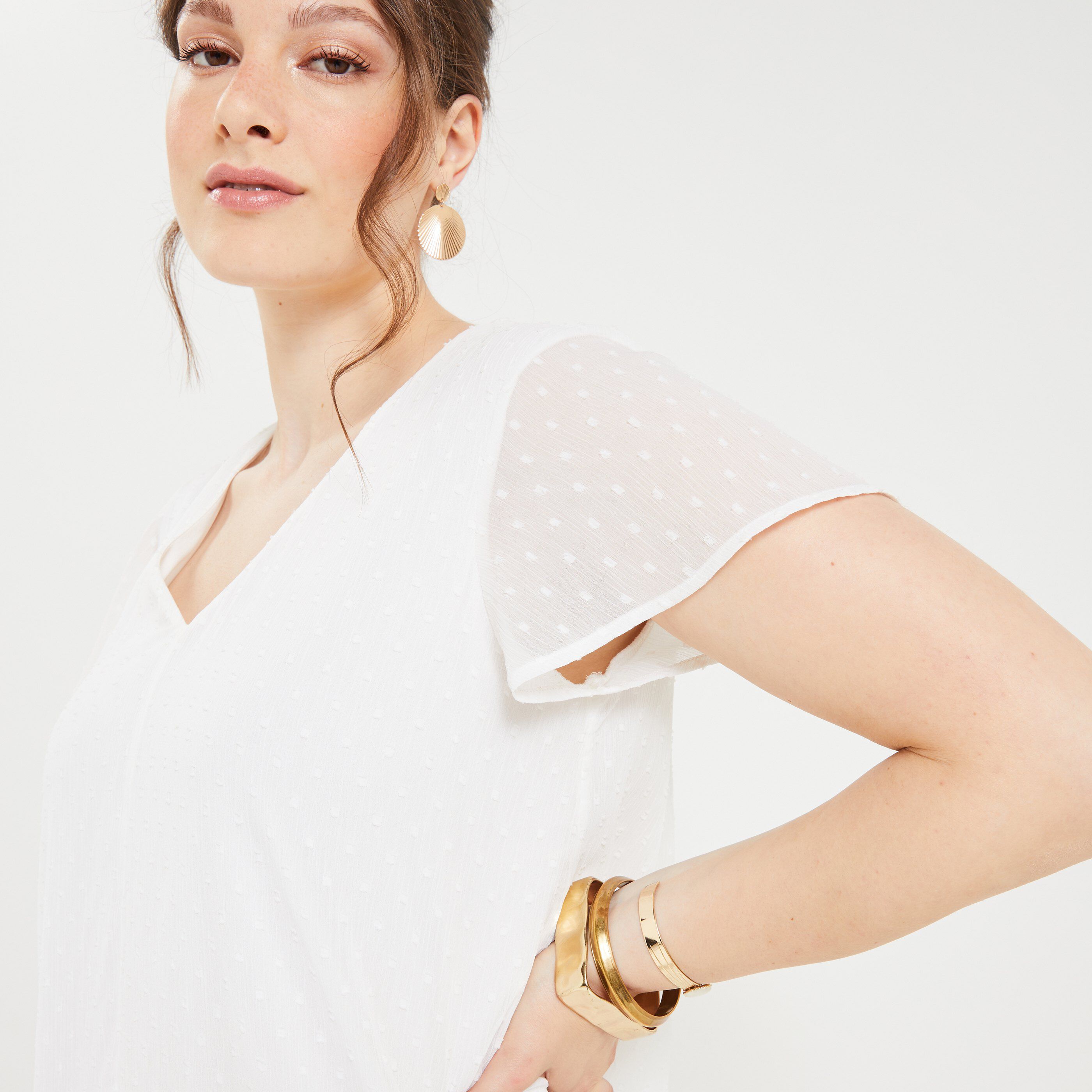 Robe plumetis femme - BLANC CASSE