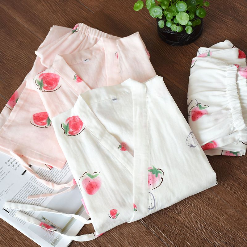 MelMount - Pyjamaset: bedrukte kimonotop met elleboogmouwen + broek