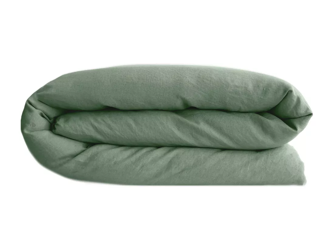 Housse de couette 140x200 cm lit simple lin lavé SONATE vert Thym