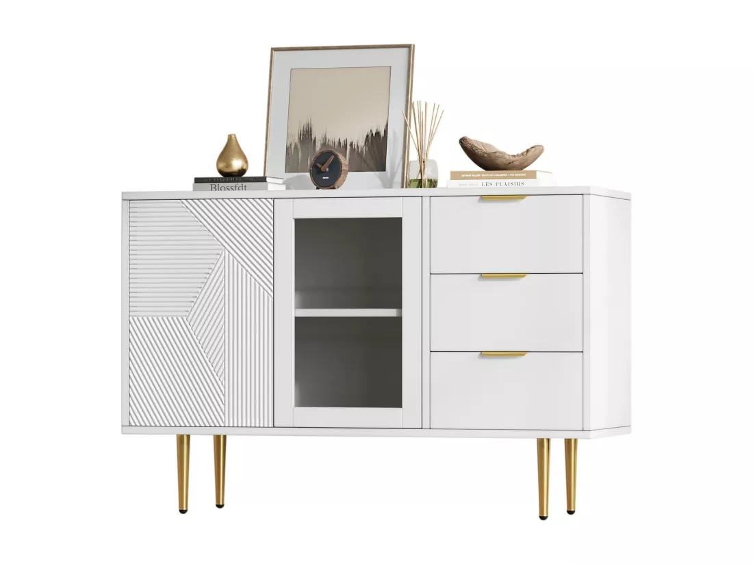 Buffet moderne - 3 tiroirs et 2 portes - panneaux de particules - Blanc