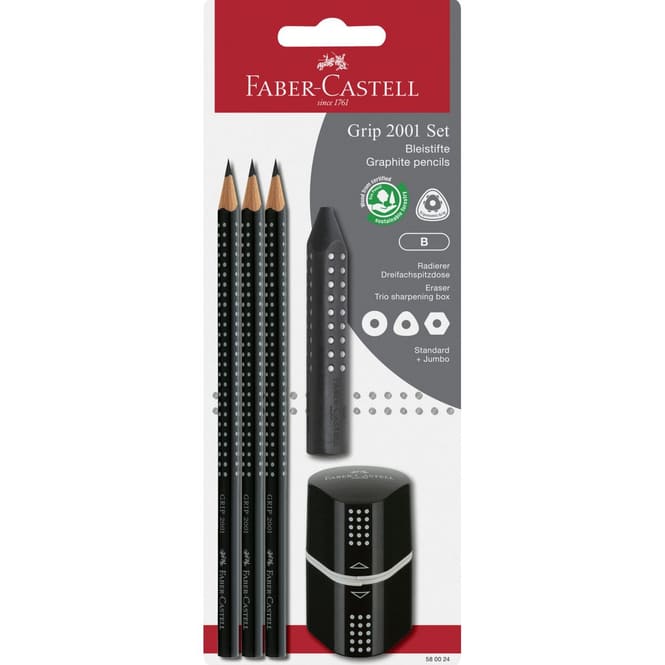 Grip Set - Bleistifte, Radierer, Spitzer - schwarz