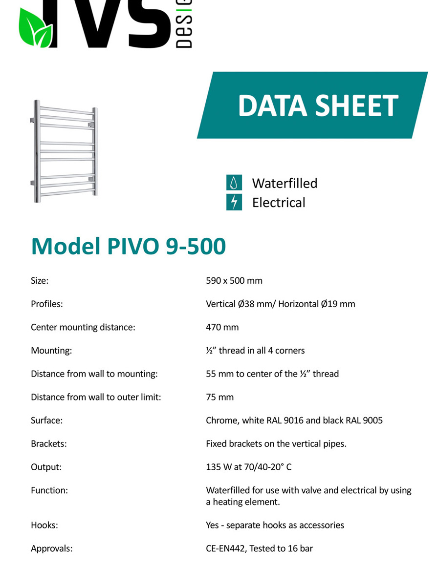 TVS Design Pivo handdoekradiator wit 135W 59x50cm