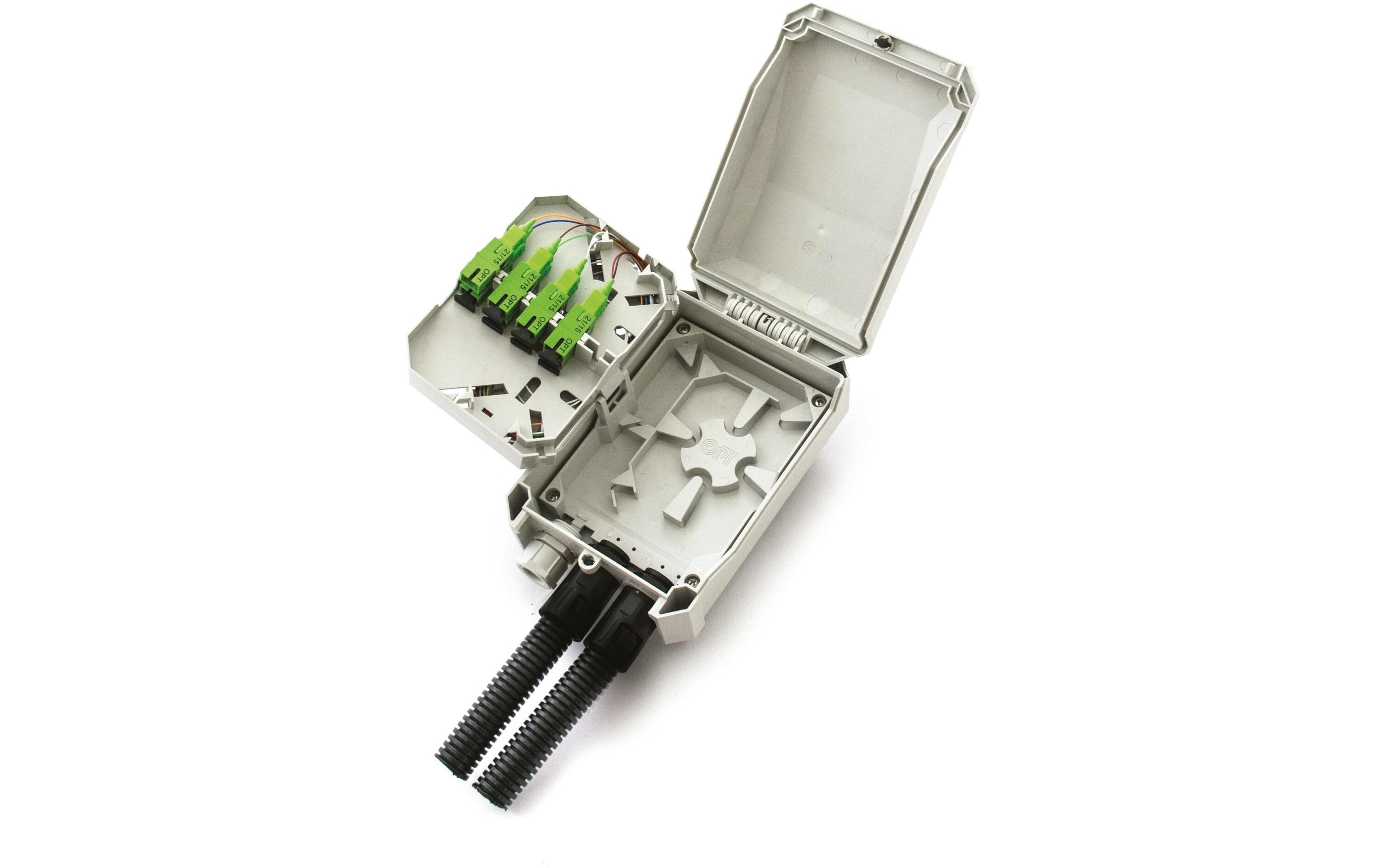 Spleissbox LSB 0 PS8 IP55 Wandbox Klein PS8FTTx IP55 Wand Patch-/Spleissbox klein, inkl. Spleisskassetten, 12 Kupplungen
