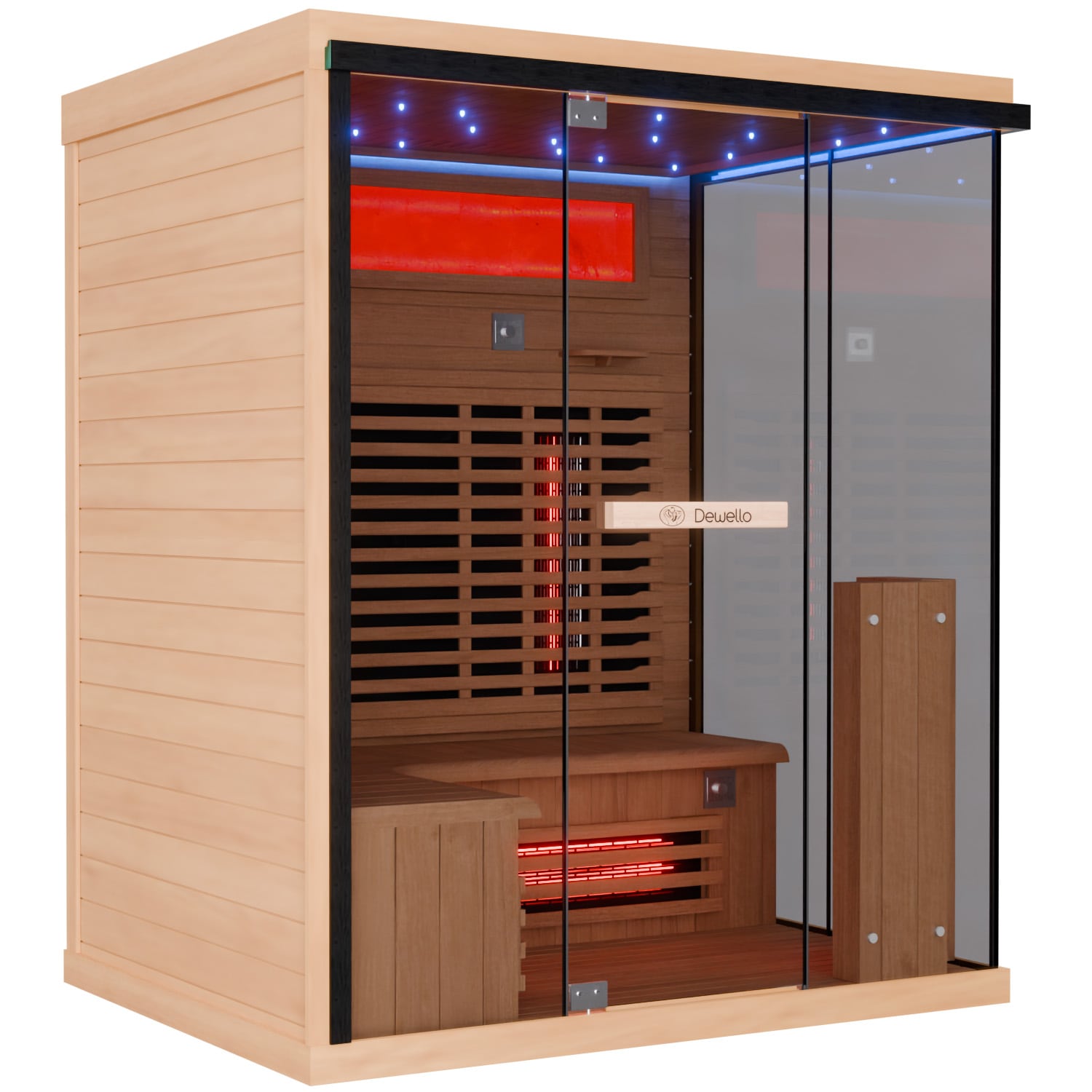 Dewello® Infrarotkabine Infrarotsauna KENORA 160x120 für 2-3 Personen aus Hemlockholz, Dual-Therm