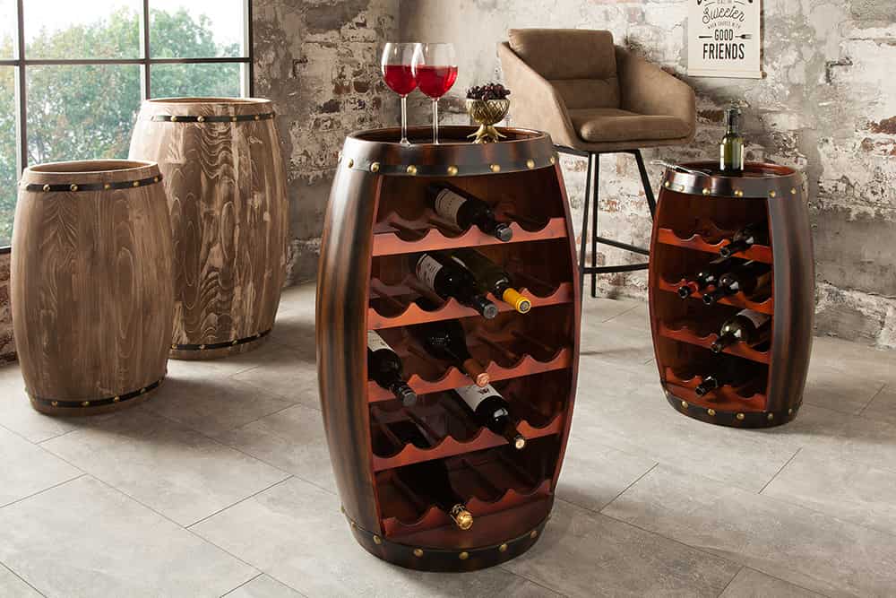 Massives Weinregal BODEGA 80cm coffee braun Pinie Fass-Bartisch für 23 Flaschen
