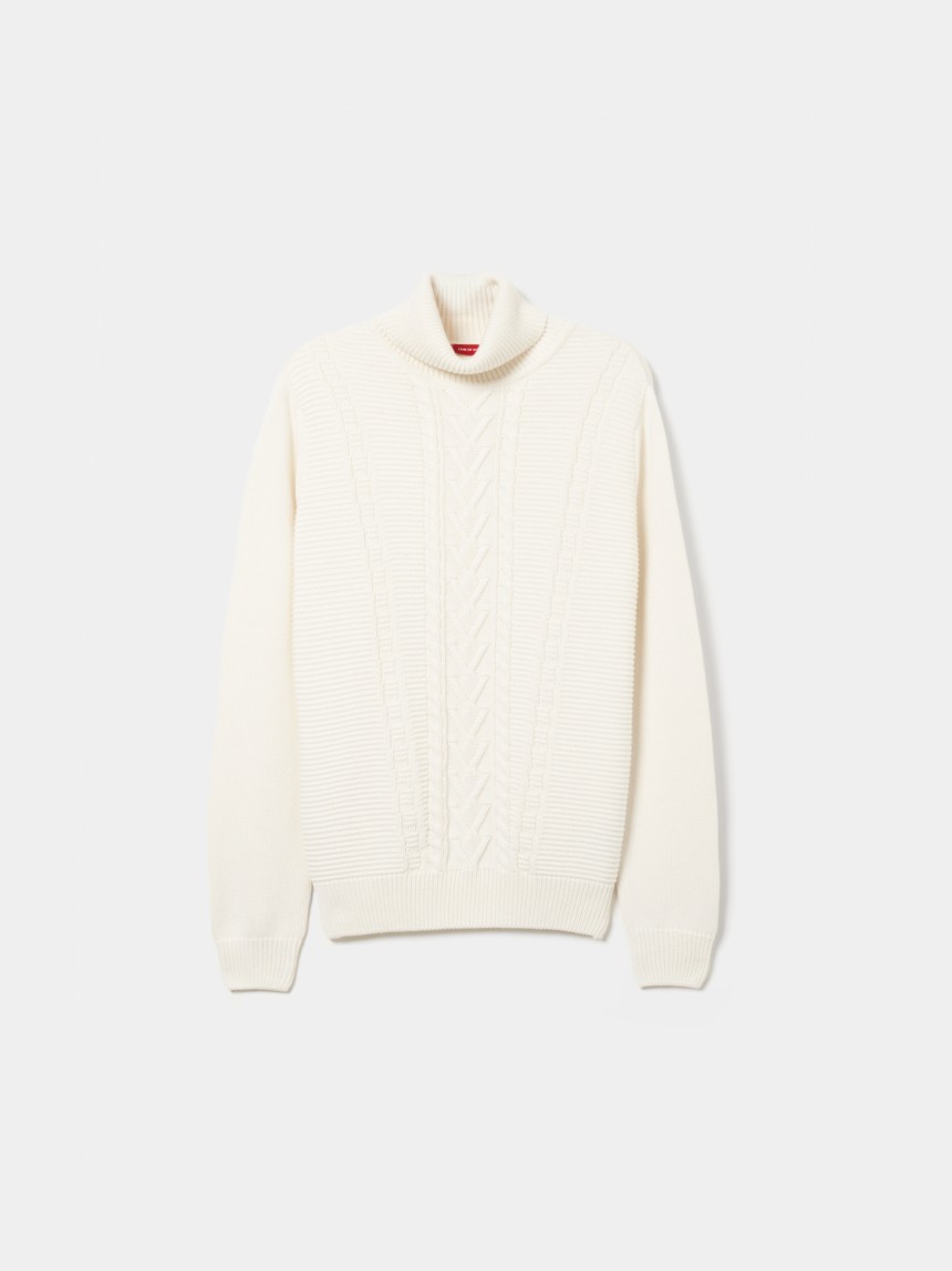Camisola gola alta em malha entrançada