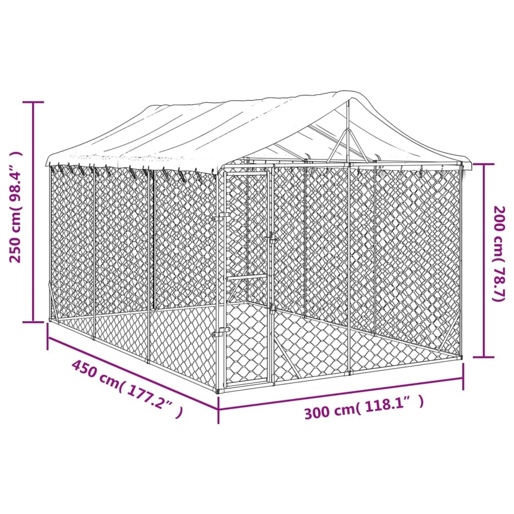 Chenil d'extérieur pour chiens avec toit argenté 3x4,5x2,5 m