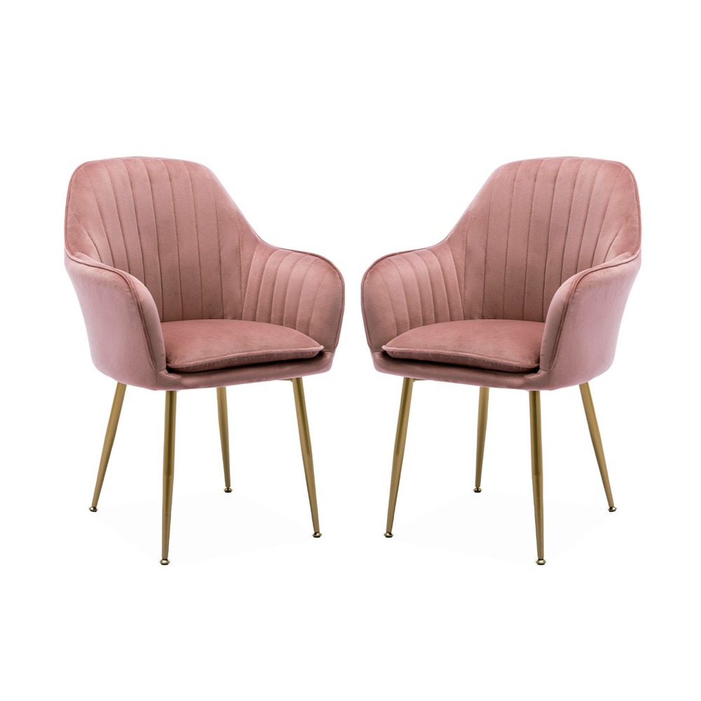 Lot de 2 fauteuils en velours vieux rose et pieds en métal doré. Shella l 58 x p 58 x h 85
