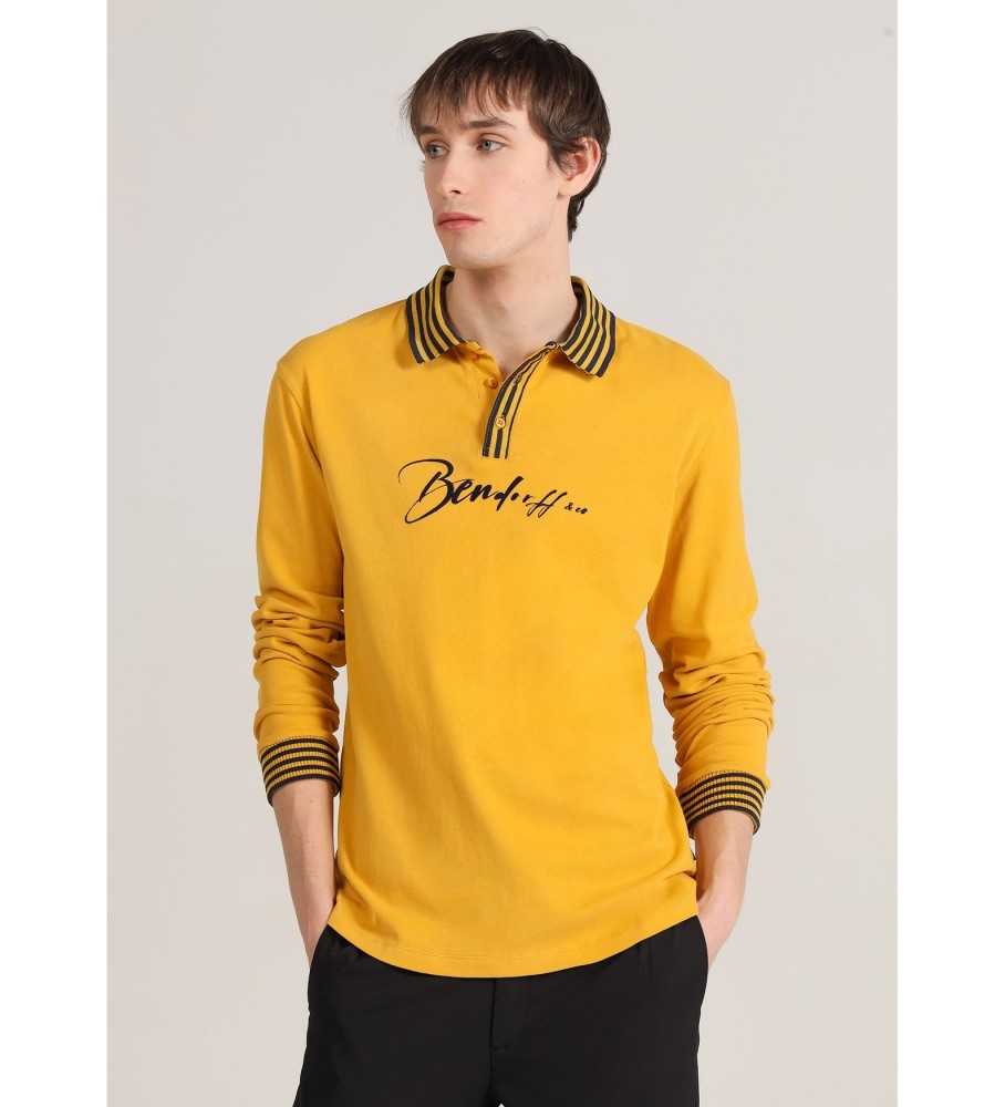 Camisa polo de manga curta Bendorff em jacquard amarelo