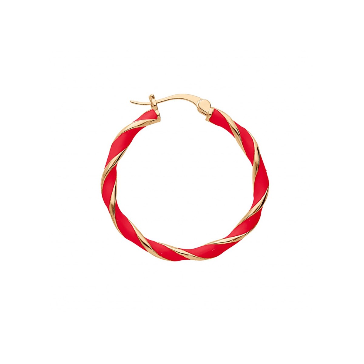 Créoles torsades résine rouge - Plaqué or