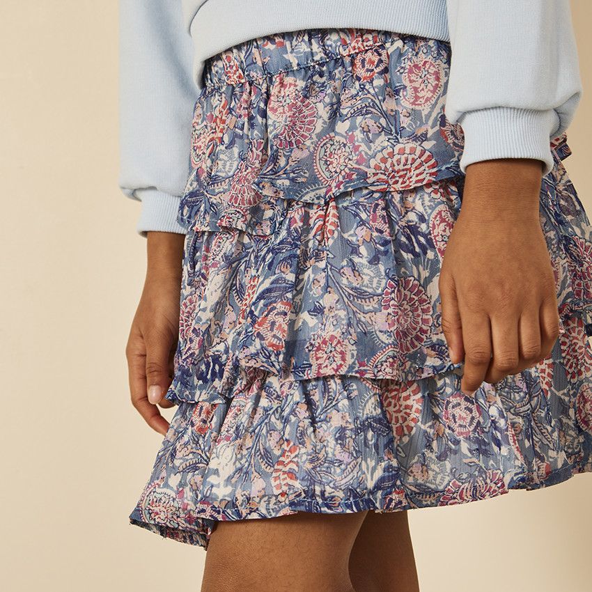 Jupe volantée imprimé cachemire avec lurex pour fille - Bleu moyen