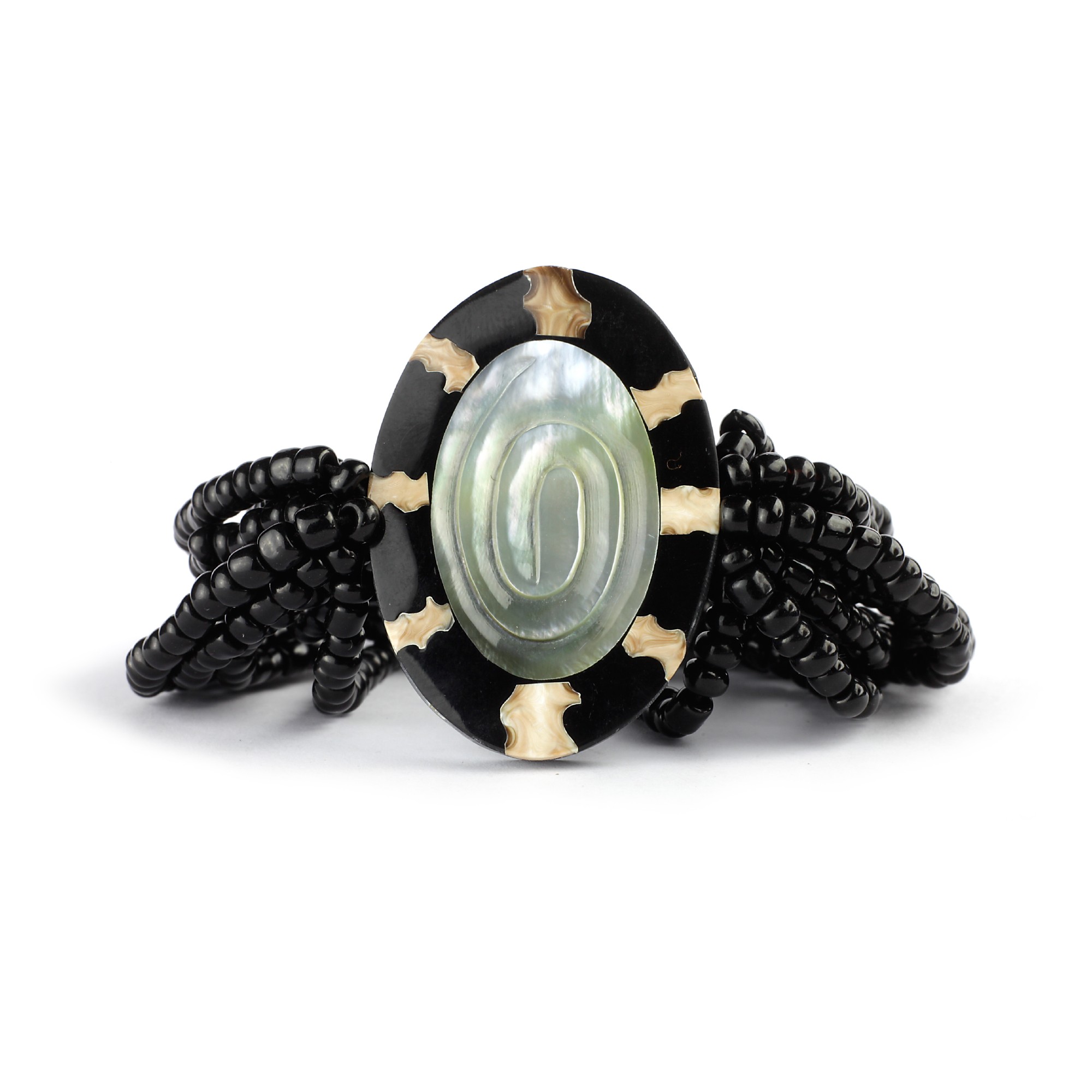 Armband 'Muschel', schwarz, weiß, L 5 cm, B 5 cm, H 7 cm günstig bestellen
