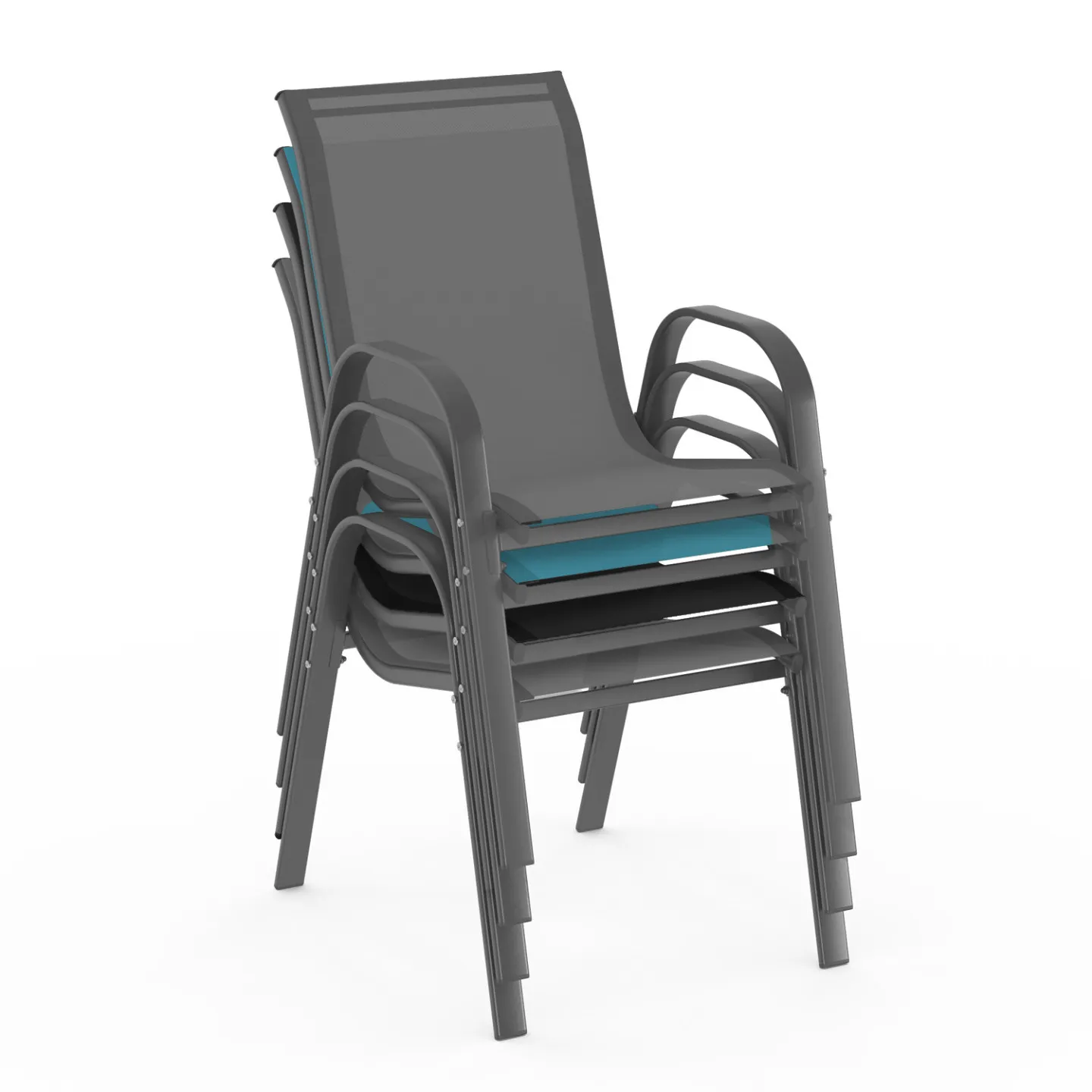 Lot de 4 chaises de jardin LYMA métal et textilène empilables mix color gris, noir et bleu