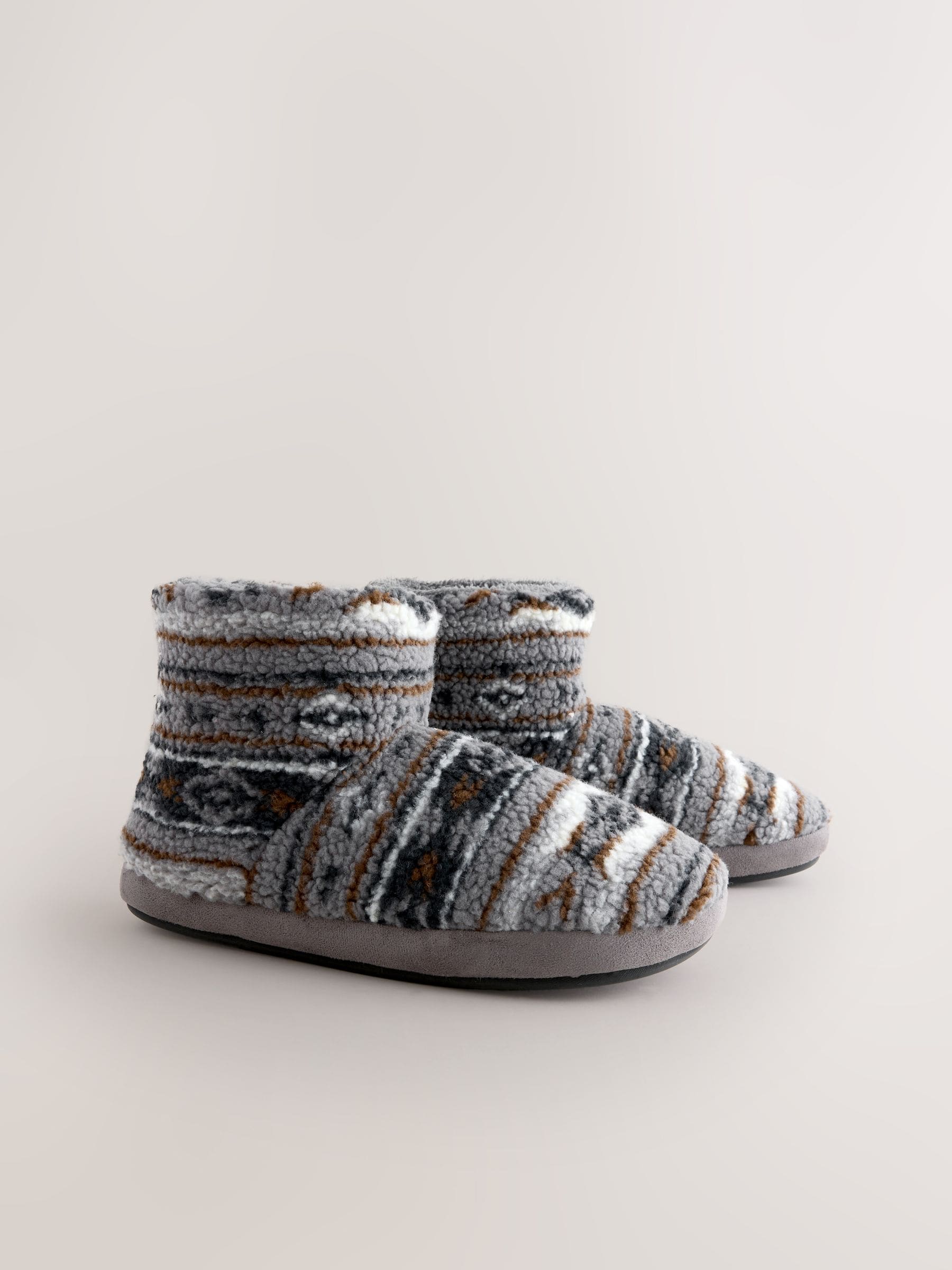 Grijs - Pattern Fleece Boot Slippers
