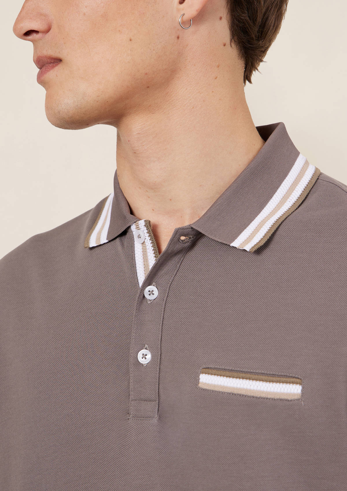 Polo manches courtes Slim en coton uni taupe