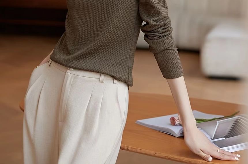 Jeonseon - T-shirt met lange mouwen en mockneck, effen