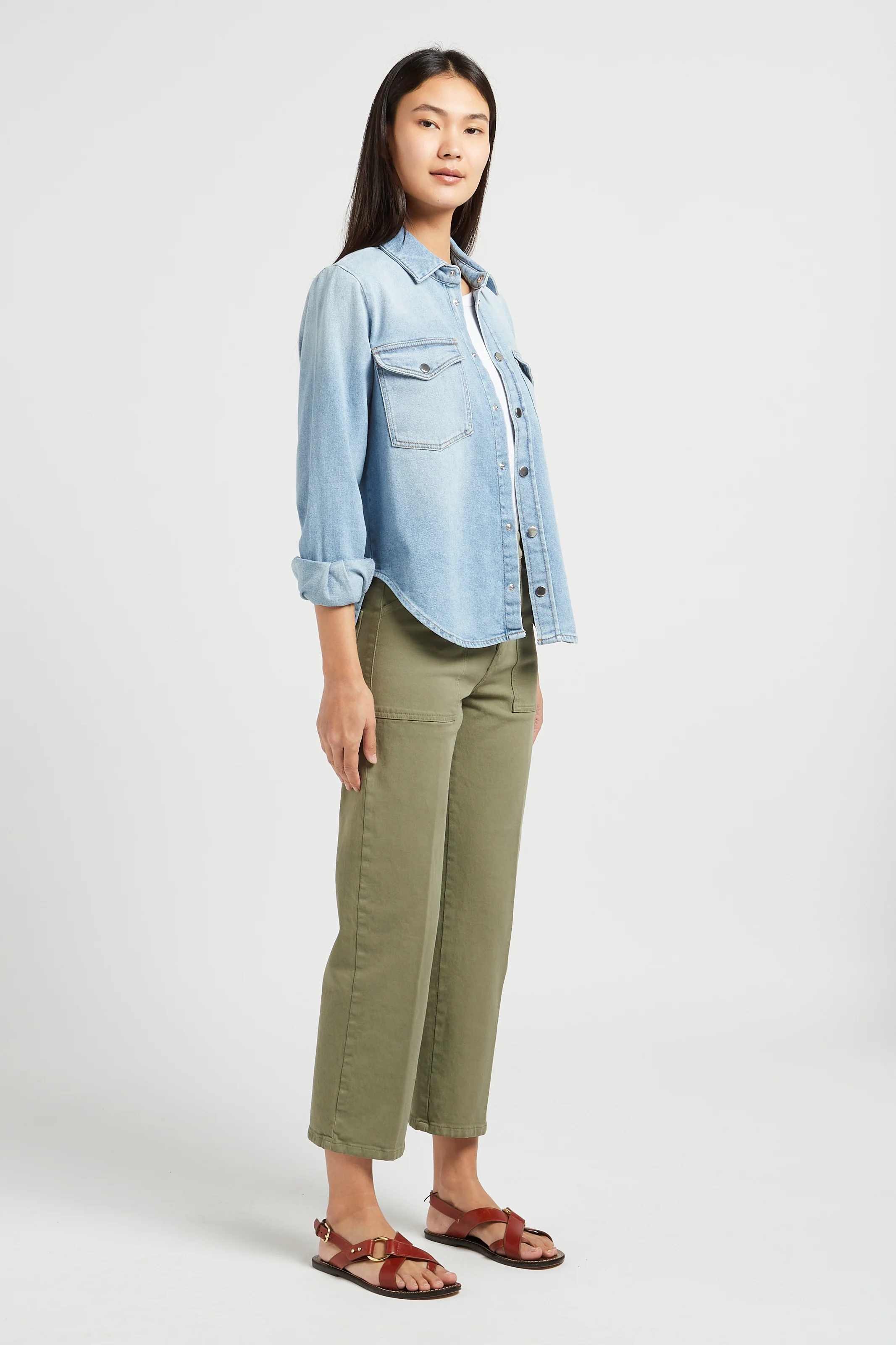 TOPAZE - Chemise droite col classique en denim stretch| Bleu