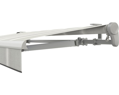 SOLUNA knikarmzonnescherm Trend 2,5x2 Stoffen design D418 Frame zilver geanodiseerd incl. motor, wandschakelaar en noodhandzwengel