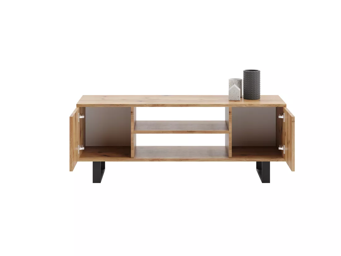 Meuble TV Focus chêne doré, pieds métal loft