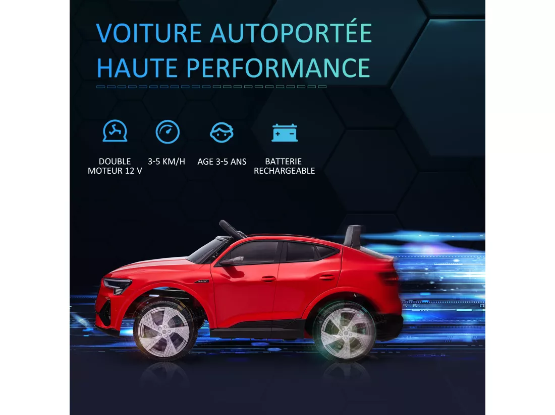 Voiture véhicule électrique enfant e-tron Sportback S line 12 V - V. max. 8 Km/h - effets sonores, lumineux - télécommande, port USB, MP3 - rouge