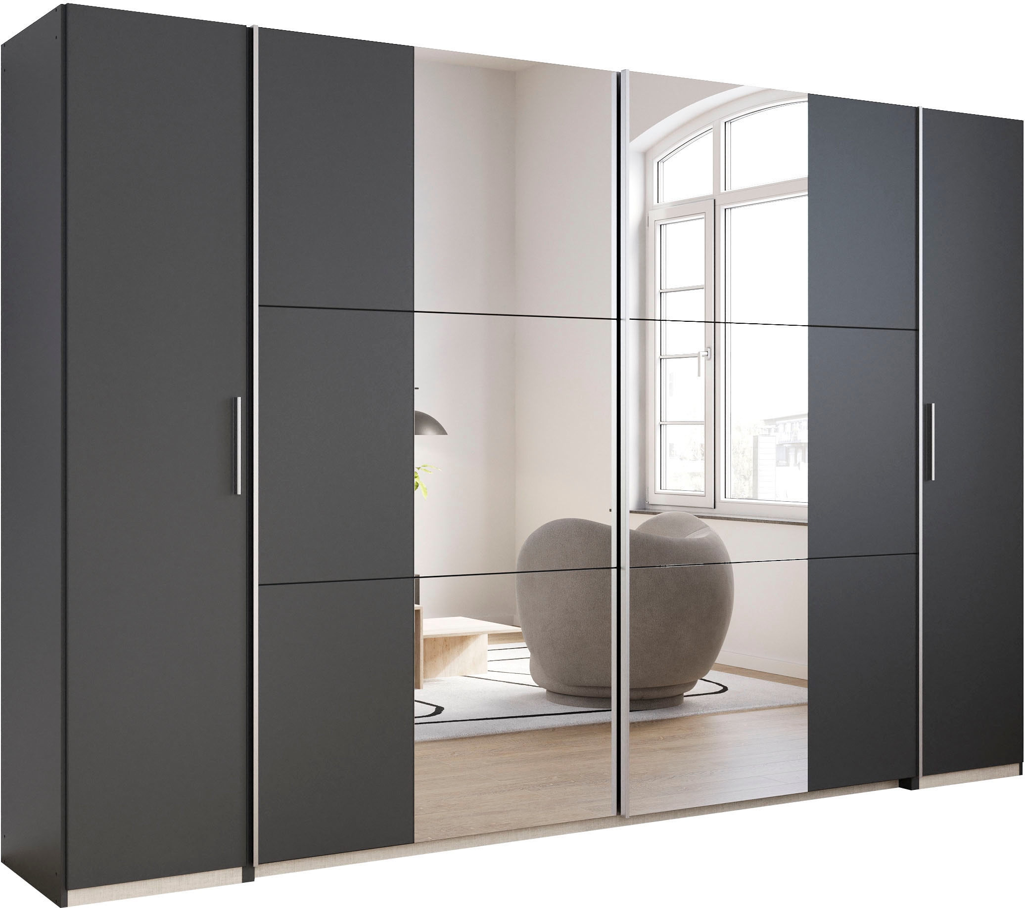 rauch Schwebetürenschrank »Kleiderschrank Drehtürenschrank Schrank Garderobe KRONACH TOPSELLER« in 3 Ausstattungen BASIC/CLASSIC/PREMIUM, Breiten 225/268/311/354 cm,  mit Dreh- und Schwebetüren und Spiegel, viele Böden MADE IN GERMANY