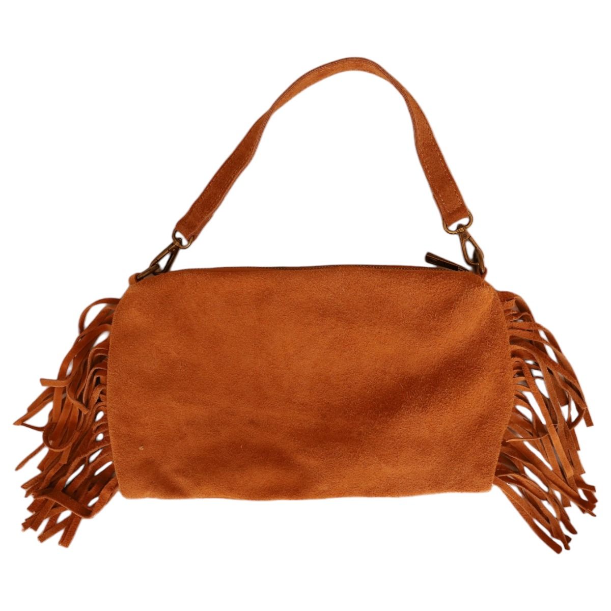 Sac à mains à franges daim camel Maison Suzanne