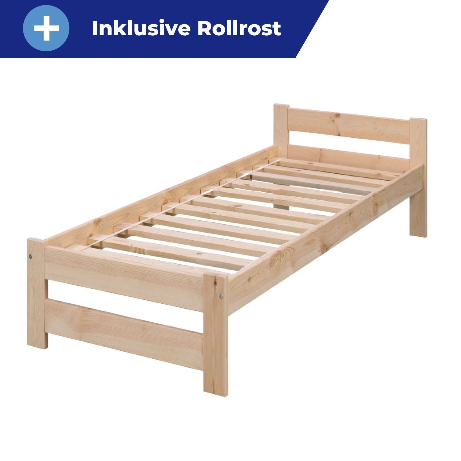 Coemo Bett Classico Holzbett Bettgestell mit Lattenrost Massivholz Kiefer 80x200 cm natur