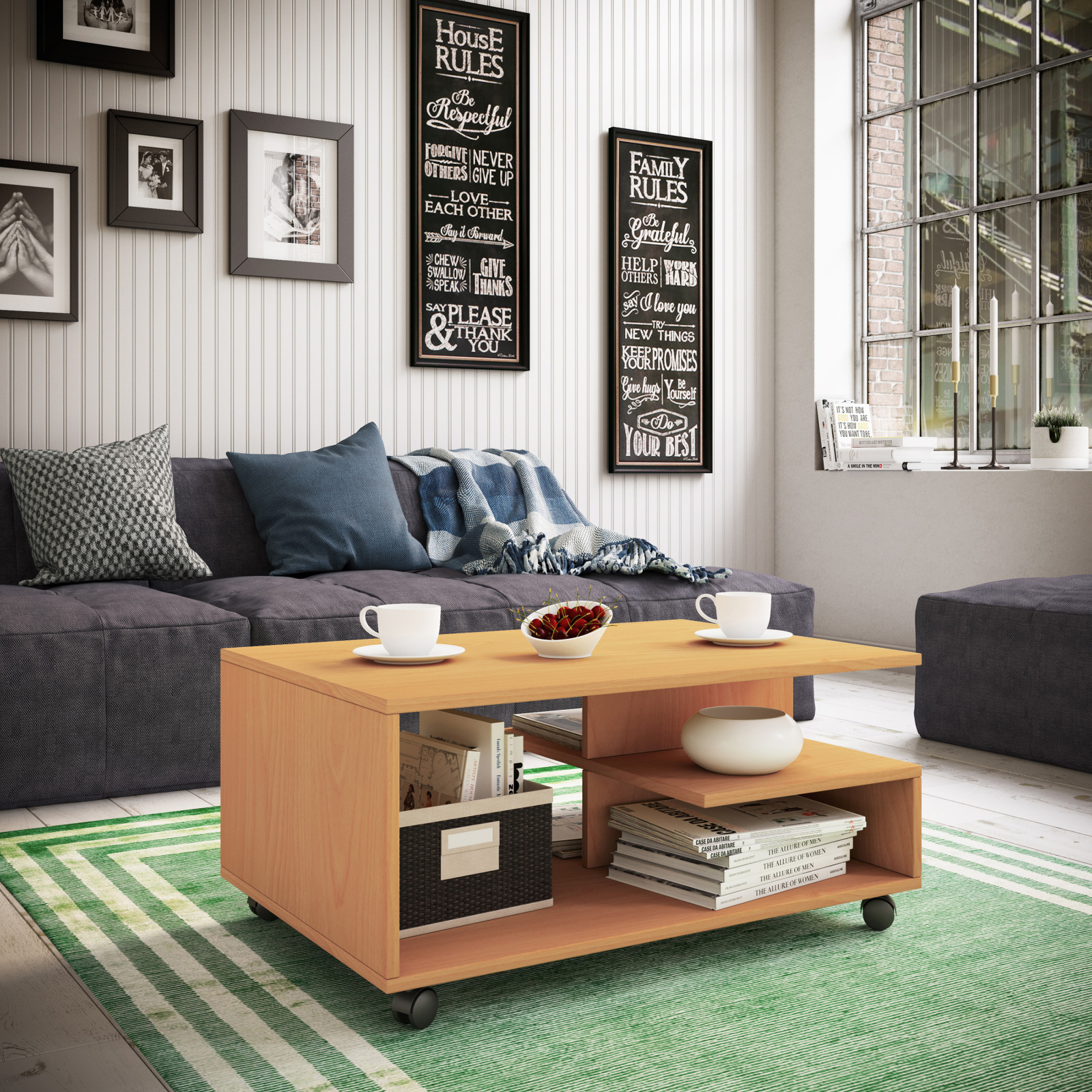 Couchtisch STANGO - Buche - mit Rollen