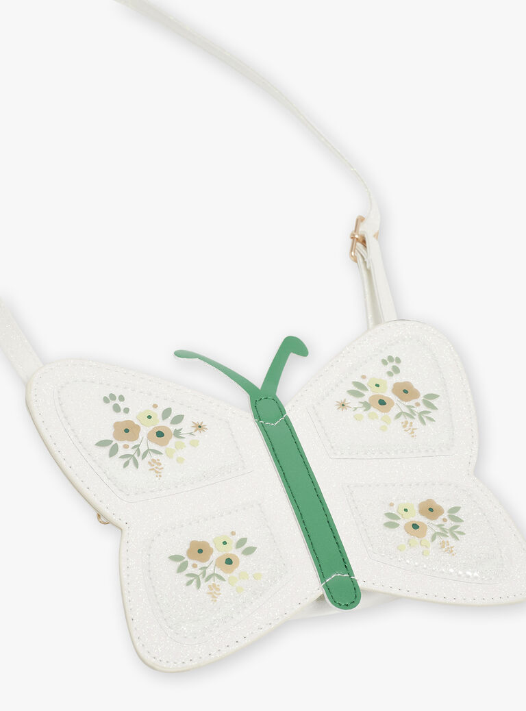 Sac besace papillon pailleté écru et vert