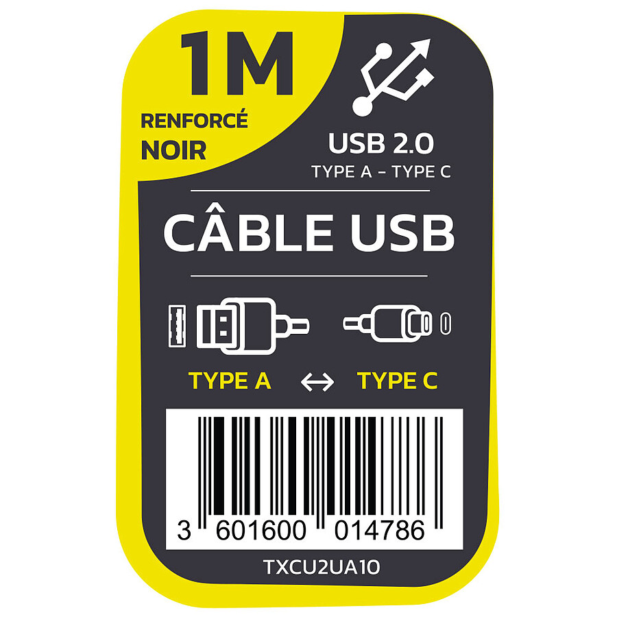 TEXTORM Câble USB-C vers USB-A 2.0 - Mâle/Mâle - 1 m