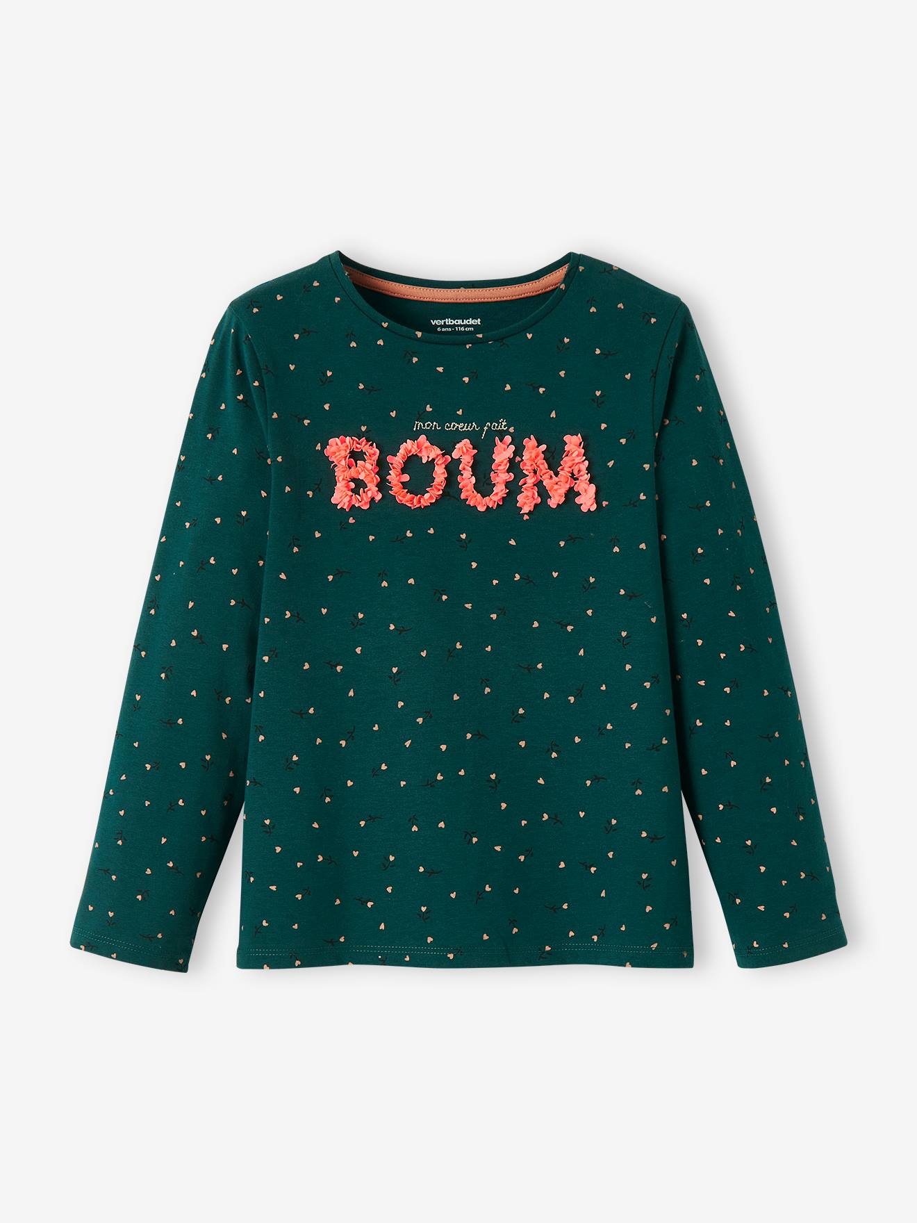 Camiseta estampada com letras em relevo, tamanho médio infantil, estampa marrom.